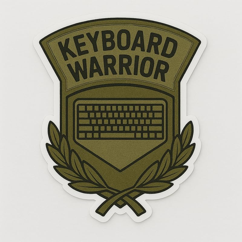 Vinyl sticker: Keyboard Warrior Tactical Olive Green Laptop Wall Car Window Bumper Sticker Decal Truck Waterproof Auto Water Bottle Emblem with Shield and Laurel Design