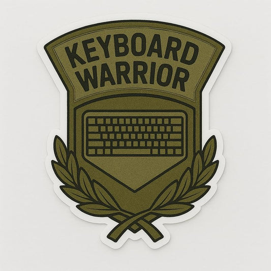 Vinyl sticker: Keyboard Warrior Tactical Olive Green Laptop Wall Car Window Bumper Sticker Decal Truck Waterproof Auto Water Bottle Emblem with Shield and Laurel Design