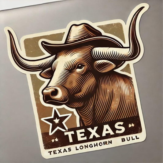 Vinyl sticker: Vintage Texas Longhorn Bull Decal – Durable Sticker for Laptop, Car, Wall, Window, Bumper, and Water Bottle – Waterproof and UV Resistant