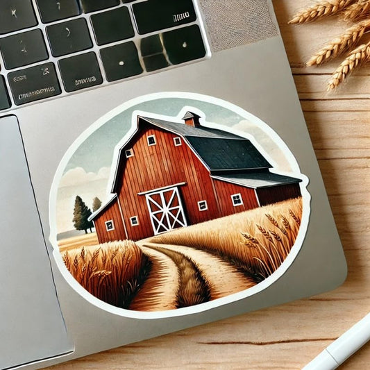 Vinyl sticker: Oklahoma Red Barn Wheat Field Laptop Wall Car Window Bumper Sticker Decal Truck Waterproof Auto Water Bottle