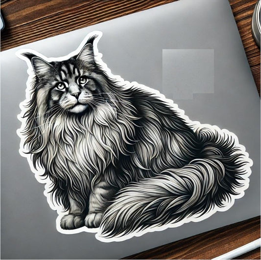 Vinyl sticker: Maine Coon Cat Sticker Vinyl Decal for Laptop, Wall, Car, Window, Bumper, Waterproof Truck, Auto, Water Bottle. Variation 1