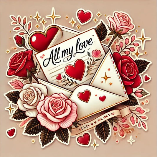 Vinyl sticker: All My Love Envelope Sticker for Laptop, Wall, Car, Window, Bumper, Decal, Truck, Waterproof, Auto, Water Bottle