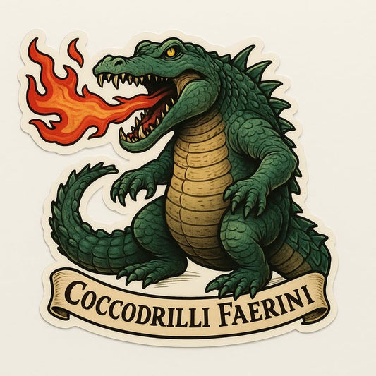 Vinyl sticker: Laptop Wall Car Window Bumper Sticker Decal Truck Waterproof Auto Water Bottle Coccodrilli Faerini Cartoon Fire-Breathing Crocodile Mythical Vinyl Monster Art