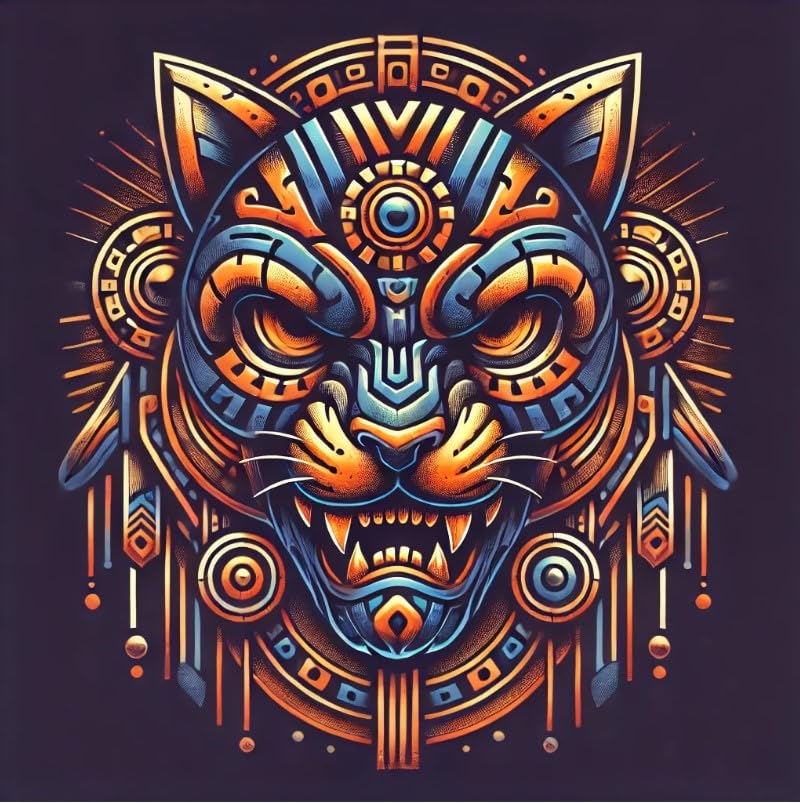 Vinyl sticker: Aztec Jaguar Mask Warrior Vinyl Sticker for Laptop, Wall, Car, Window, Bumper, Waterproof Decal for Truck, Auto, Water Bottle (6)