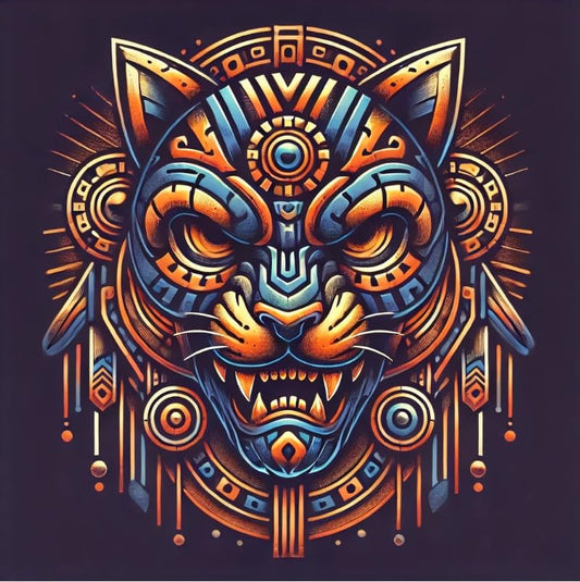Vinyl sticker: Aztec Jaguar Mask Warrior Vinyl Sticker for Laptop, Wall, Car, Window, Bumper, Waterproof Decal for Truck, Auto, Water Bottle (6)