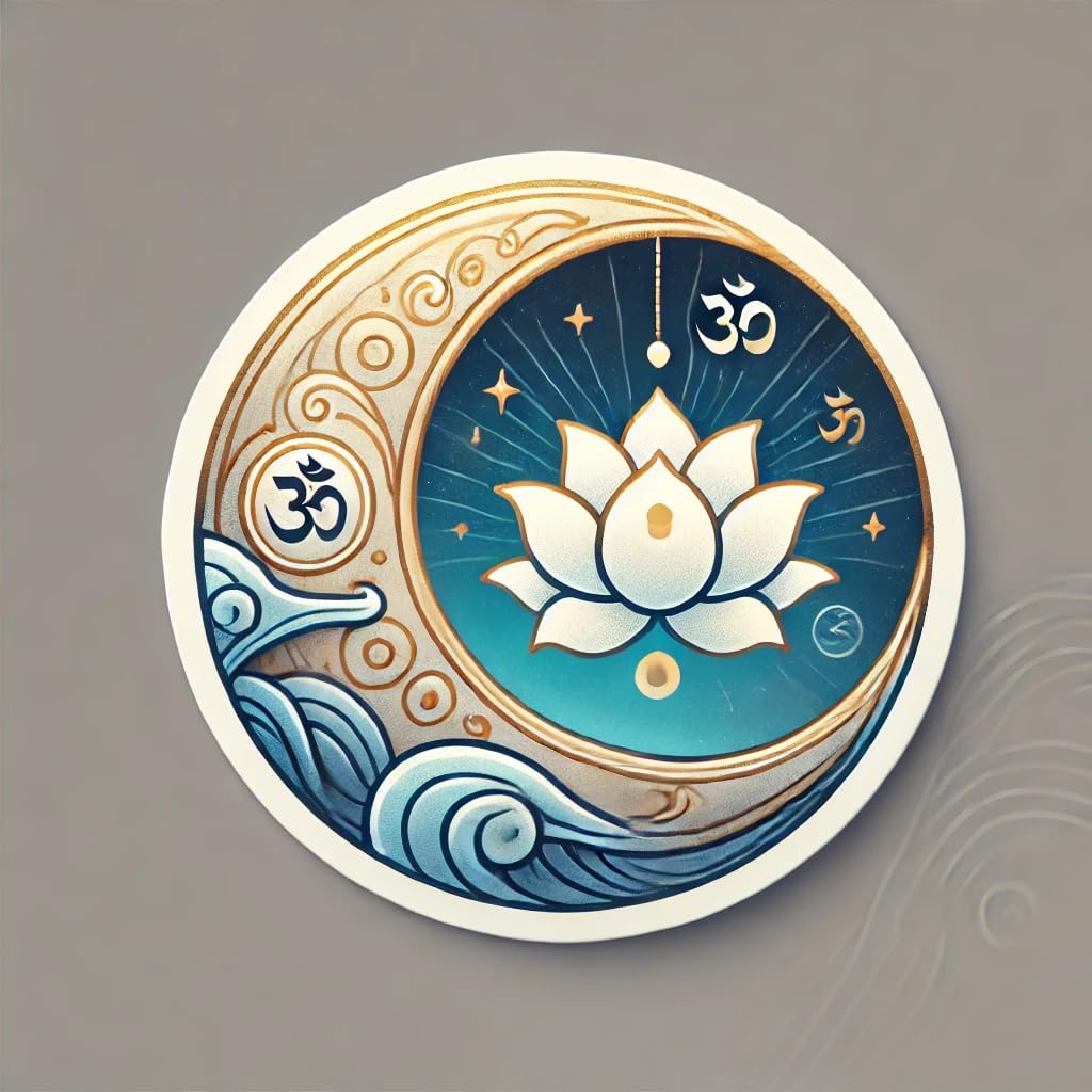 Vinyl sticker: Buddhist Moon Sticker Decal for Car, Laptop, Wall, Window, Bumper, Waterproof Vinyl Decoration with Crescent Moon and Lotus Flower Design for Mindfulness and Meditation