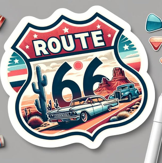 Vinyl sticker: Vintage Route 66 Road Sign Sticker - Classic American Highway Decal for Laptops, Cars, and Travel Enthusiasts (4)