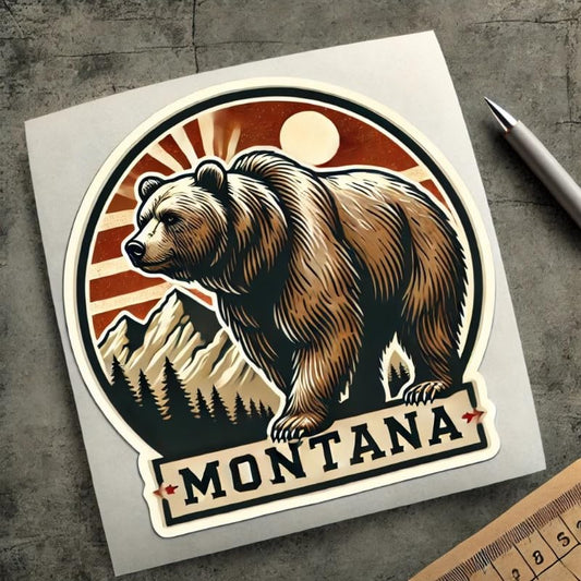 Vinyl sticker: Majestic Montana Grizzly Bear Laptop Wall Car Window Bumper Sticker Decal Truck Waterproof Auto Water Bottle. Variation 22