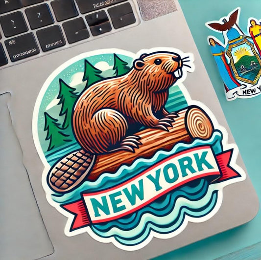 Vinyl sticker: North American Beaver Wooden Log Sticker Decal for Laptop, Wall, Car, Window, Waterproof Bumper Auto Truck Water Bottle