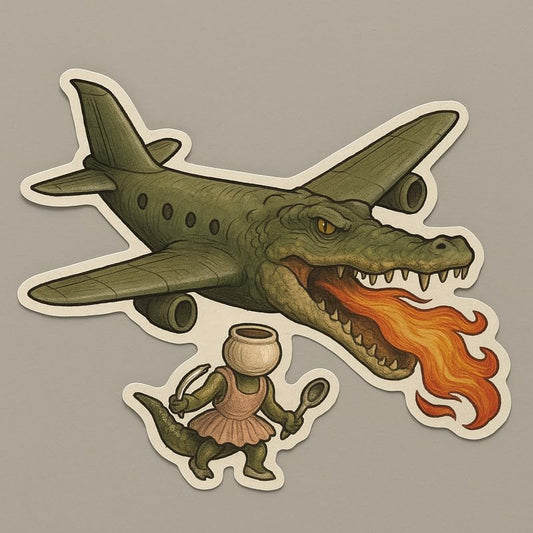 Vinyl sticker: Bombardino Crocodilo AI Meme Sticker – Italian Brainrot Vinyl Decal for Laptop, Car, Wall, Bumper, Window, Water Bottle, Truck – Surreal Crocodile Plane Breathing Fire