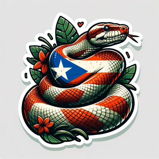 Vinyl sticker: Puerto Rican Boa Constrictor with Flag Sticker, Realistic Tropical Animal Decal for Laptop, Car, Window, Bumper, Waterproof Truck, Water Bottle Decoration