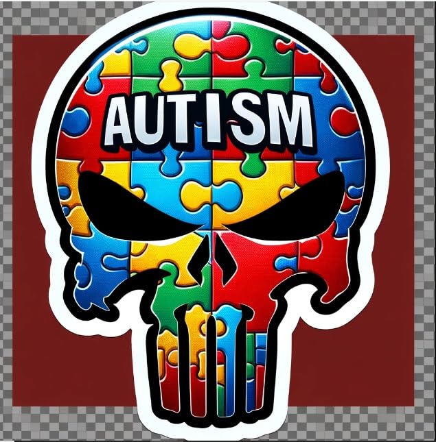 Vinyl sticker: Autism Inscribed Puzzle Skull Sticker - Bold Autism Awareness Design for Laptops, Cars, Windows, and Bottles