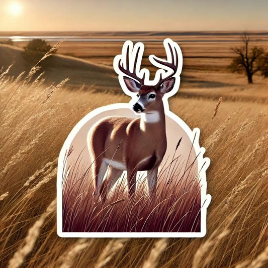 Vinyl sticker: White-Tailed Deer Golden Prairie Vinyl Sticker for Laptop, Wall, Car, Window, Bumper, Truck, Waterproof Auto, Water Bottle