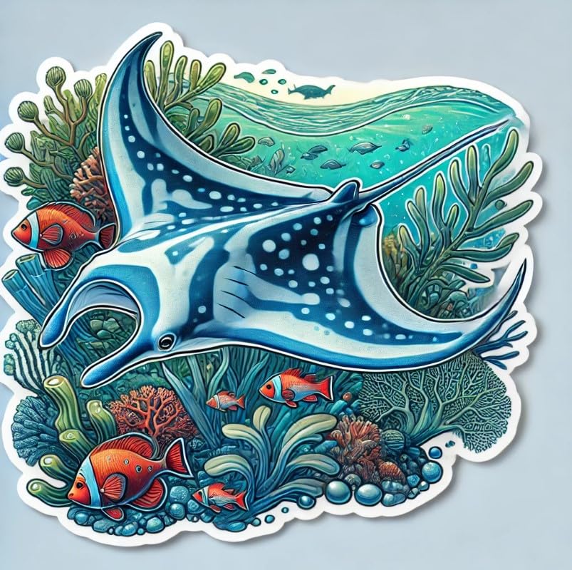 Vinyl sticker: Manta Ray Decal for Laptop, Wall, Car, Window, Bumper, Truck, Waterproof Auto Sticker for Water Bottle (4)