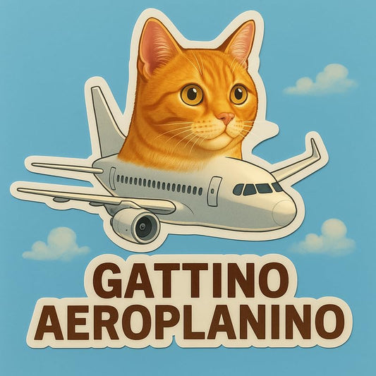 Vinyl sticker: Laptop Wall Car Window Bumper Sticker Decal Truck Waterproof Auto Water Bottle Gattino Aeroplanino Orange Tabby Cat Jet Funny Airplane Hybrid Vinyl Sticker