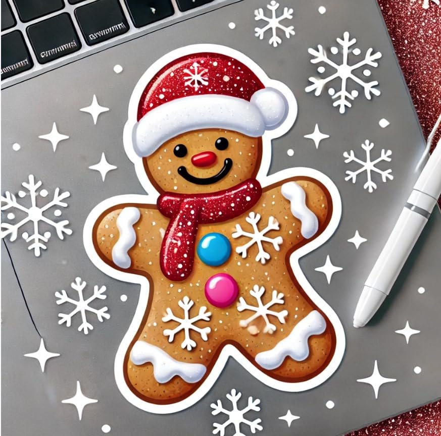 Vinyl sticker: Gingerbread Snowman Cookie Sticker for Laptop, Wall, Car, Window, Bumper, Decal, Waterproof Auto, and Water Bottle