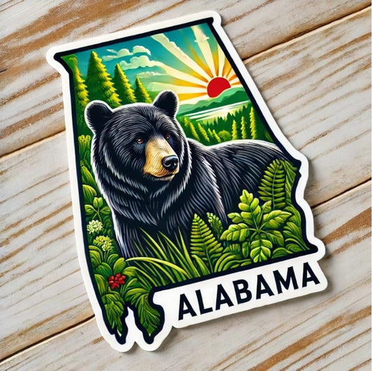 Vinyl sticker: Alabama Black Bear Wildlife Forest Symbol Laptop Wall Car Window Bumper Sticker Decal Waterproof Auto Water Bottle Scenic Nature Design