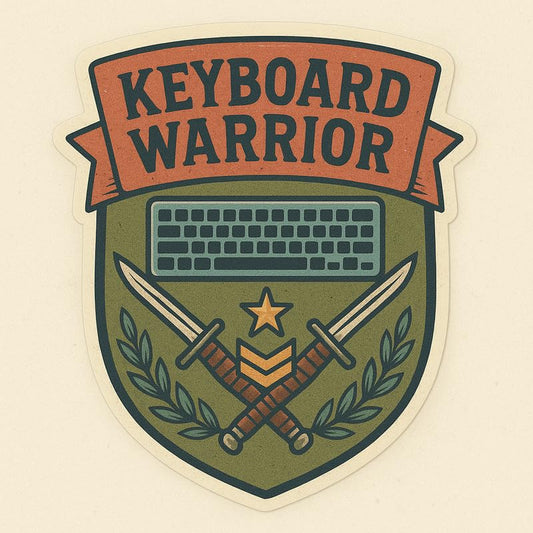 Vinyl sticker: Keyboard Warrior Retro Military Laptop Wall Car Window Bumper Sticker Decal Truck Waterproof Auto Water Bottle Vintage Shield Emblem with Keyboard Bayonets Star and Laurel