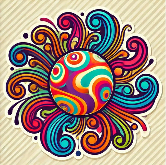 Vinyl sticker: Psychedelic Sun Sticker Decal for Car, Laptop, Window, Wall, Bumper, Waterproof Vinyl Groovy Decor
