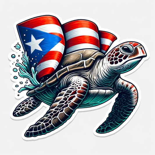 Vinyl sticker: Puerto Rican Leatherback Sea Turtle with Flag Sticker, Realistic Ocean Life Decal for Laptop, Car, Window, Bumper, Waterproof Truck, Water Bottle Decoration