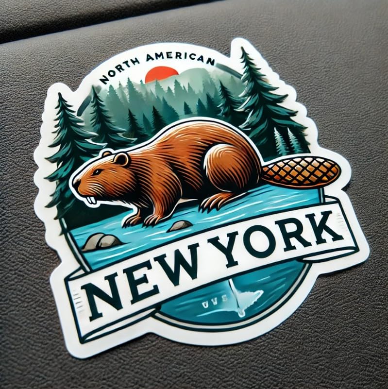 Vinyl sticker: North American Beaver Pine Forest Sticker Decal for Laptop, Wall, Car, Window, Waterproof Bumper Auto Truck Water Bottle