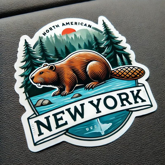 Vinyl sticker: North American Beaver Pine Forest Sticker Decal for Laptop, Wall, Car, Window, Waterproof Bumper Auto Truck Water Bottle