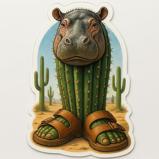 Vinyl sticker: Il Cacto Ippopotamo Realistic Cactus Hippo Sticker – Surreal Hybrid Vinyl Decal for Laptop, Wall, Car, Window, Bumper, Water Bottle, Auto, Truck – Desert Animal Art – Waterproof – Variation 3