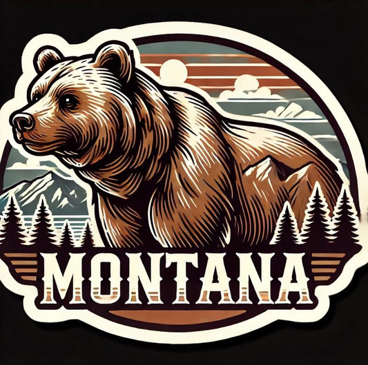 Vinyl sticker: Montana Mountain Grizzly Bear Laptop Wall Car Window Bumper Sticker Decal Truck Waterproof Auto Water Bottle