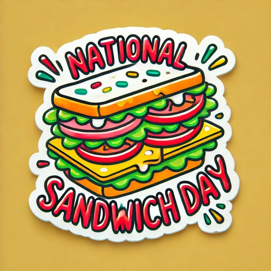 Vinyl sticker: National Sandwich Day Festive Cartoon Sticker Decal for Laptop Wall Car Window Bumper Truck Waterproof Auto Water Bottle
