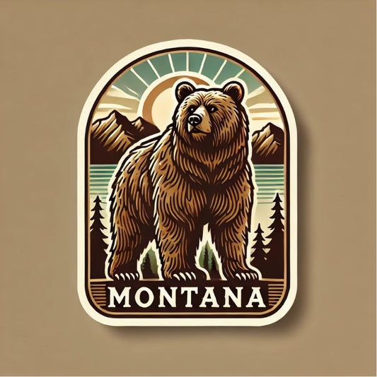 Vinyl sticker: Montana Mountain Grizzly Bear Laptop Wall Car Window Bumper Sticker Decal Truck Waterproof Auto Water Bottle. Variation 27