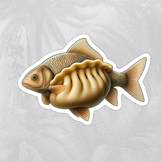 Vinyl sticker: Laptop Wall Car Window Bumper Sticker Decal Truck Waterproof Auto Water Bottle Fishinni Pelmeninni Orange Fish Dumpling Hybrid Funny Vinyl Meme Creature