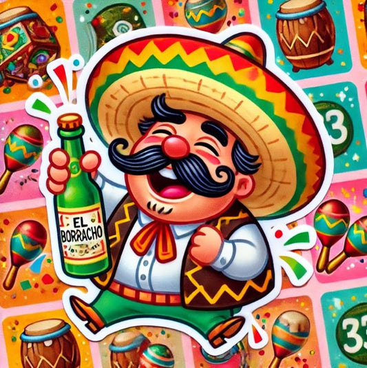 Vinyl sticker: El Borracho Whimsical Sticker Decal – Fun Mexican Lotería Design for Laptop, Wall, Car, Window, Bumper, Truck, Waterproof, Auto, Water Bottle