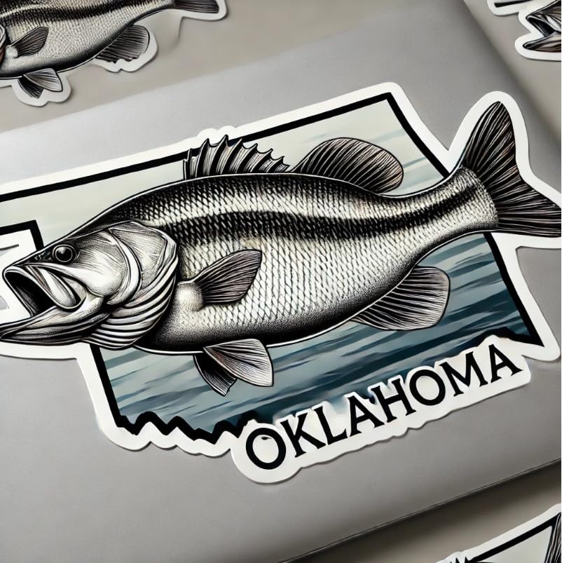 Vinyl sticker: White Bass Oklahoma Fishing Sticker – Waterproof Vinyl Decal for Laptop, Wall, Car, Window, Bumper, Truck, Water Bottle, Auto Accessories