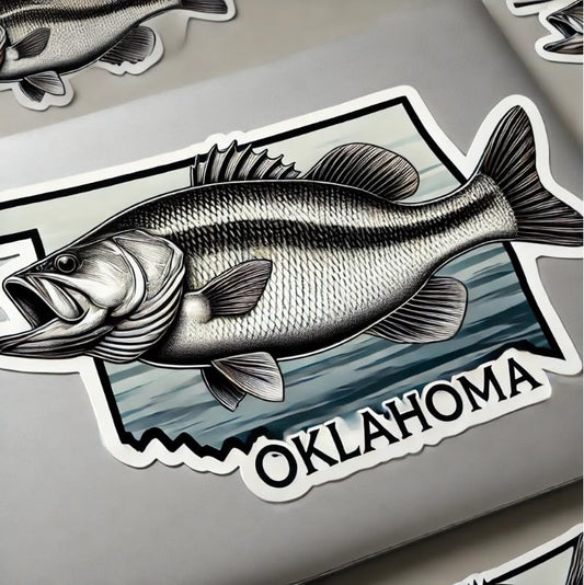 Vinyl sticker: White Bass Oklahoma Fishing Sticker – Waterproof Vinyl Decal for Laptop, Wall, Car, Window, Bumper, Truck, Water Bottle, Auto Accessories