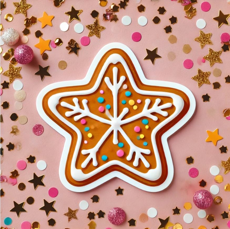 Vinyl sticker: Gingerbread Star Sticker for Laptop, Wall, Car, Window, Bumper, Decal, Waterproof Auto, and Water Bottle (6)