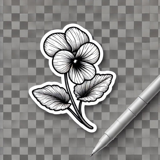Vinyl sticker: Laptop Wall Car Window Bumper Sticker Decal Truck Waterproof Auto Water Bottle – Minimalist Black and White Line Art Violet Illinois State Flower with Elegant Fine Contour Illustration