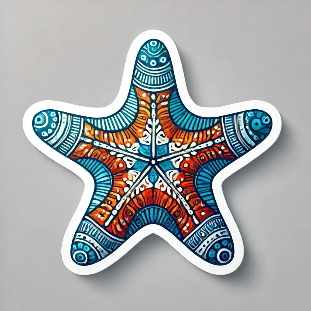 Vinyl sticker: Intricate Blue Starfish Laptop Wall Car Window Bumper Sticker Decal Truck Waterproof Auto Water Bottle