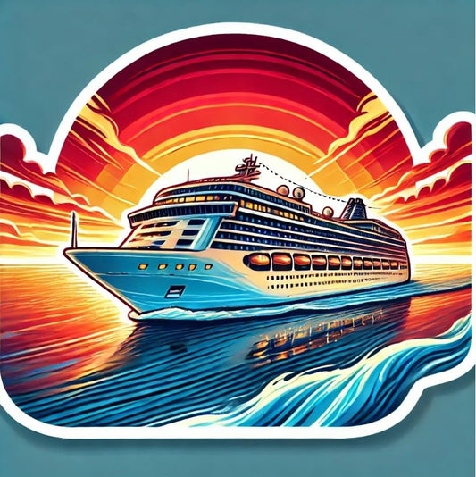 Vinyl sticker: Cruising Ship Sticker for Laptop, Wall, Car, Window, Bumper, Waterproof Decal for Truck and Water Bottle, Nautical Vinyl Auto Sticker. Variation 1