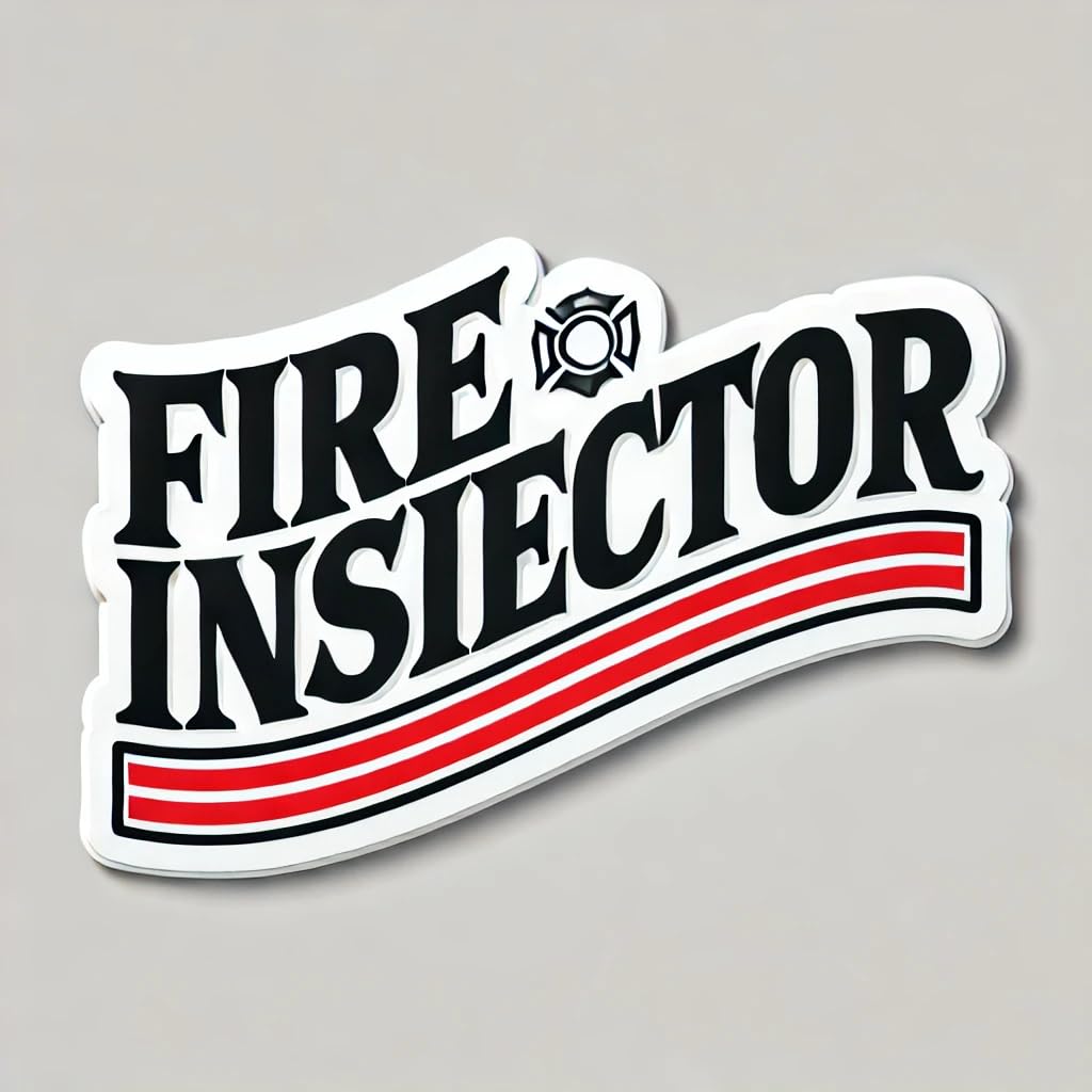 Vinyl sticker: Bold FIRE Inspector Curved Sticker - Uniform, Vehicle, Signage, Durable Patch, Black Letters on White with Red Line