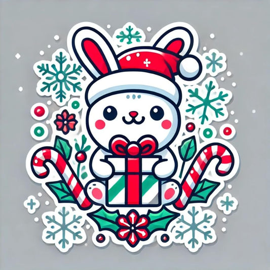 Vinyl sticker: Winter Rabbit Sticker for Laptop, Window, Waterproof Decal for Bumper, Truck and Water Bottles