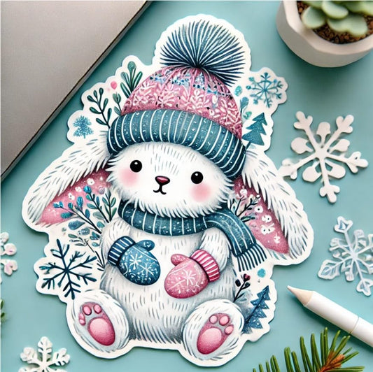 Vinyl sticker: Winter Rabbit Sticker for Laptop, Car, Wall, Window, Waterproof Decal for Bumper, Truck, and Water Bottles (4)
