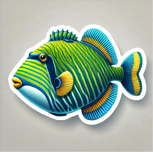 Vinyl sticker: Laptop Wall Car Window Bumper Sticker Decal Truck Waterproof Auto Water Bottle – Cartoon Undulated Triggerfish with Cheerful Expression