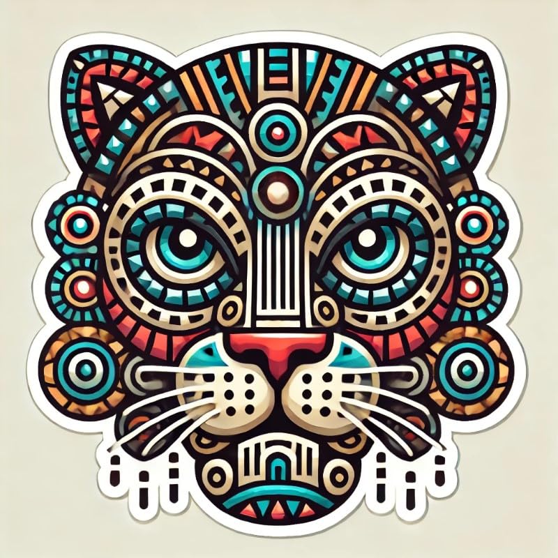Vinyl sticker: Ancient Aztec Jaguar Warrior Vinyl Sticker for Laptop, Wall, Car, Window, Bumper, Waterproof Decal for Truck, Auto, Water Bottle (4)