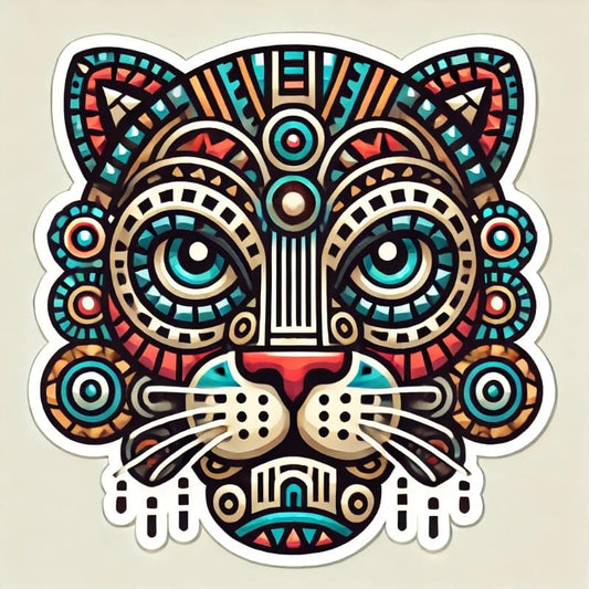 Vinyl sticker: Ancient Aztec Jaguar Warrior Vinyl Sticker for Laptop, Wall, Car, Window, Bumper, Waterproof Decal for Truck, Auto, Water Bottle (4)