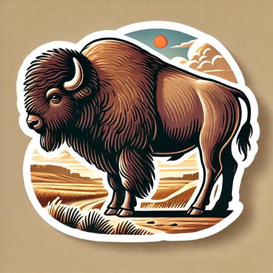 Vinyl sticker: American Bison on Prairie Trail Waterproof Sticker for Laptop, Wall, Car, Window, Bumper, Decal for Truck, Auto, Water Bottle – Kansas Wildlife Vinyl