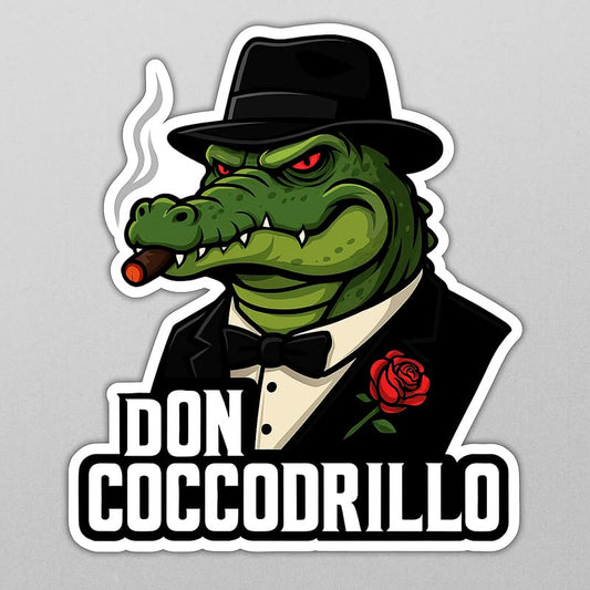 Vinyl sticker: Laptop Wall Car Window Bumper Sticker Decal Truck Waterproof Auto Water Bottle Don Coccodrillo Mafia Crocodile in Tuxedo with Cigar Funny Gangster Sticker