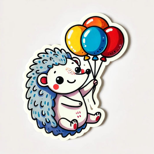 Vinyl sticker: Cute Hedgehog Holding Balloon Sticker Decal for Laptop, Wall, Car, Window, Bumper, Truck, Waterproof Auto, Water Bottle