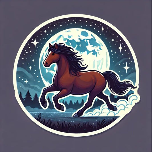 Vinyl sticker: Mystical American Morgan Horse Moonlit Field Sticker – Waterproof Vinyl Decal for Laptop, Wall, Car, Window, Bumper, Truck, Auto, Water Bottle
