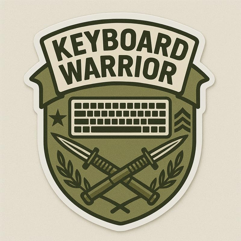 Vinyl sticker: Keyboard Warrior Laptop Wall Car Window Bumper Sticker Decal Truck Waterproof Auto Water Bottle Combat-Style Shield Emblem with Bayonets and Military Keyboard Design