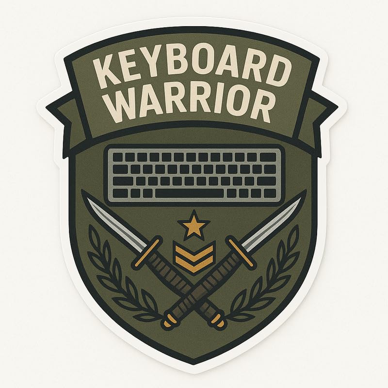 Vinyl sticker: Keyboard Warrior Tactical Laptop Wall Car Window Bumper Sticker Decal Truck Waterproof Auto Water Bottle Military Emblem with Shield, Bayonets, Laurel and Command Star